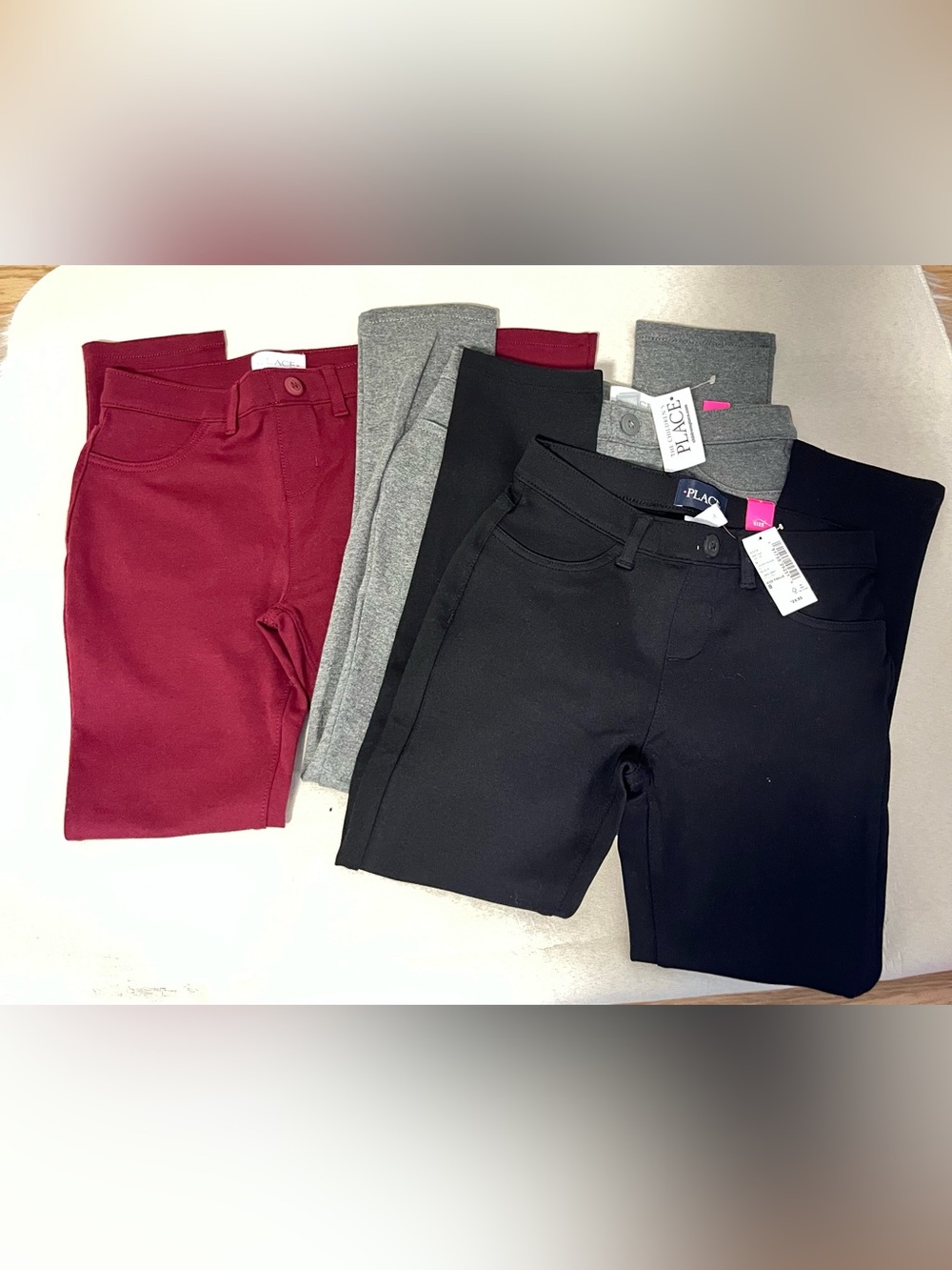 Girls 3-Pair Lot The Children’s Place Jeggings Size 8 Black Burgundy Gray NWT